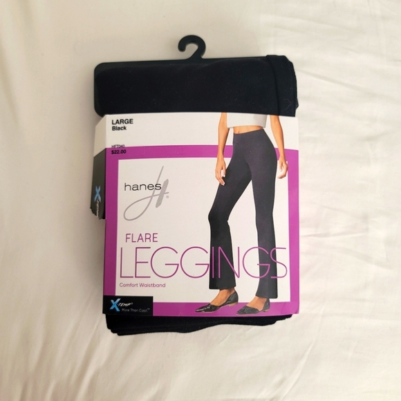 New Hanes Black Flare Leggings Size Large Comfort Waistband X-Temp Cool NWT - Picture 2 of 4